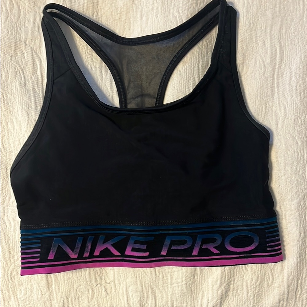 Nike Black and Purple Sports Bra with Mesh Panels